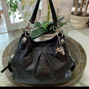 Coach large black leather Mia Maggie hobo handbag